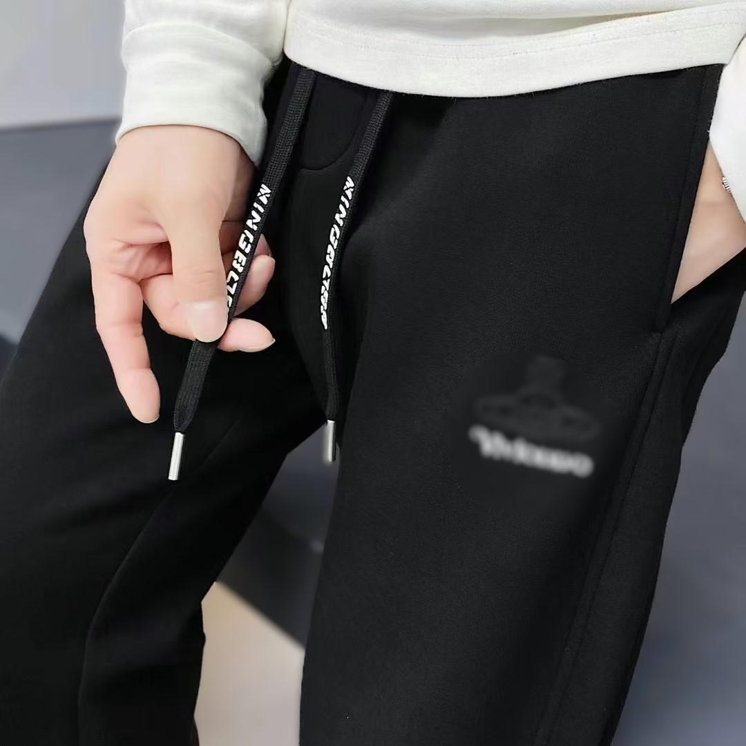 New autumn and winter men's tapered sweatpants, Korean casual trendy brand sportswear pants, black slimming mid-waist, thickened and fleece details Picture