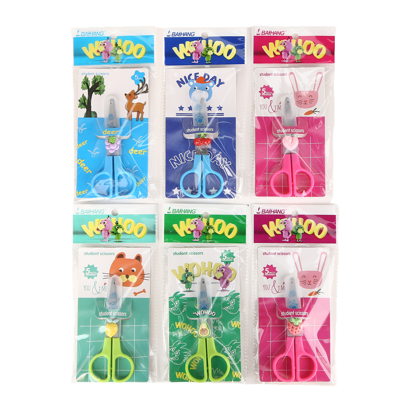 Children's safe fruit scissors, diy art paper-cutting knife, cute round head stainless steel with protective case scissors