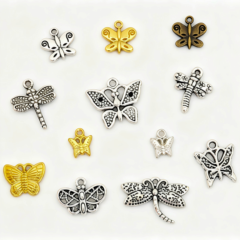 Retro alloy butterfly and dragonfly pendants, dragonfly and butterfly pendants, DIY handmade bracelets, necklaces, accessories wholesale