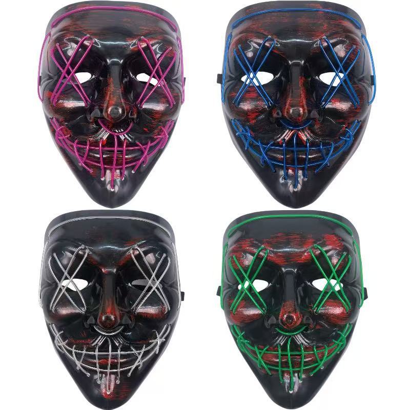 LED发光面具v脸仇杀万圣节恐怖面具化妆舞会助威道具EL鬼脸面罩