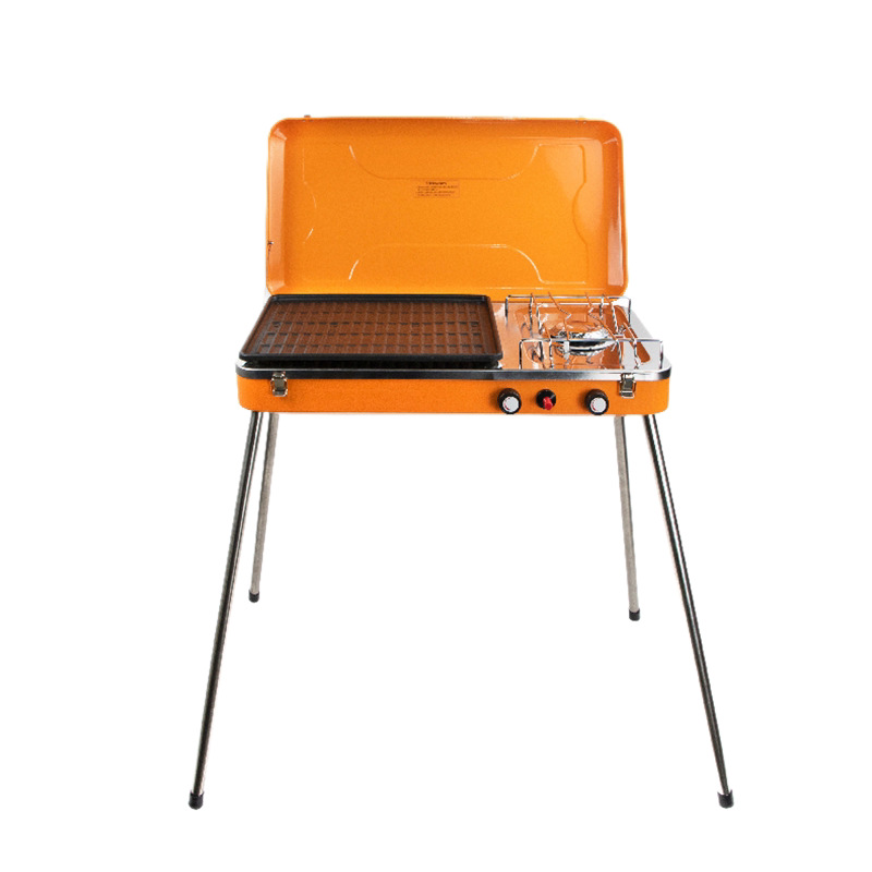 Multi-functional outdoor gas barbecue grill, household stainless steel portable folding grill with side burner, ATLAS brand Item Picture