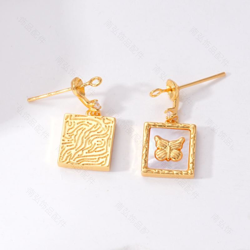 S925 Silver Needle Pearl Stud Earrings, micro-inlaid natural white shell butterfly semi-finished earrings, hollow base diy accessories Application Scenario