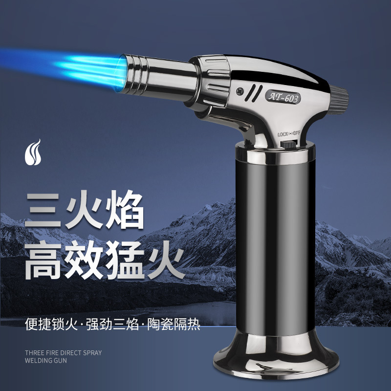 AT603 three-direct spray gun, welding torch, lighter, high firepower, 1300 degrees, three-fire windproof lighter wholesale details Picture