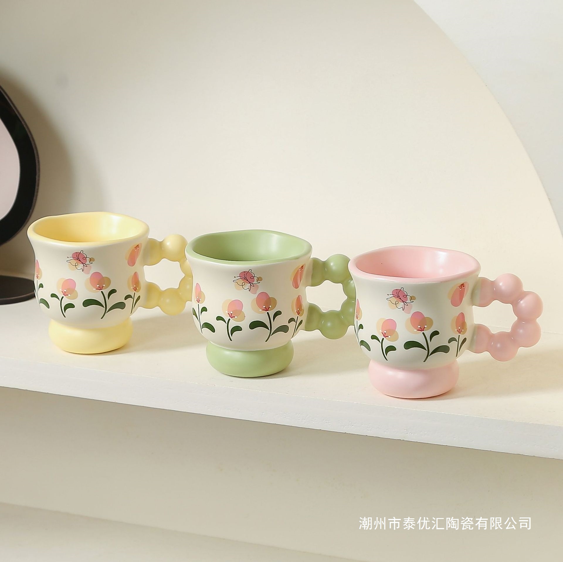 Creative flower mugs, household ceramic cups, high appearance level water cups, birthday gifts for girls, souvenirs, coffee cups details Picture