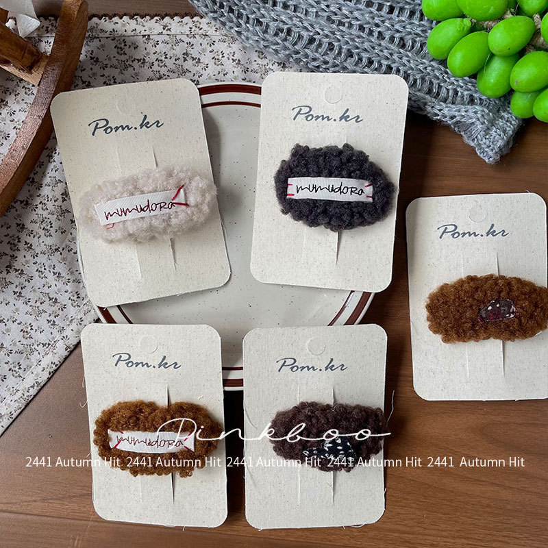 New Korean-style autumn and winter woolen lamb hair clip, handcrafted patch, children's letter "Bye-bye" clip, side broken bangs clip for girls