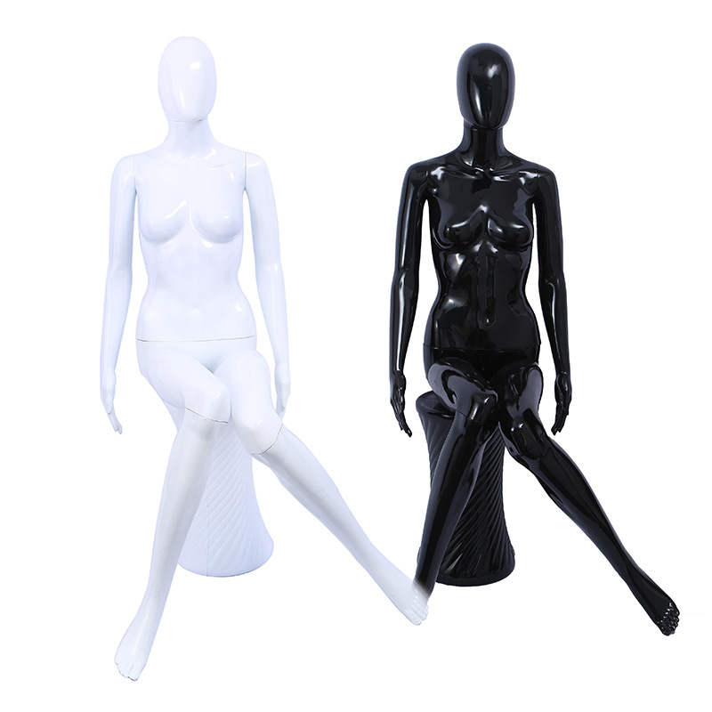 服装店模特喷漆亮白黑女坐模全身人体陈列橱窗展示架塑料烤漆模特