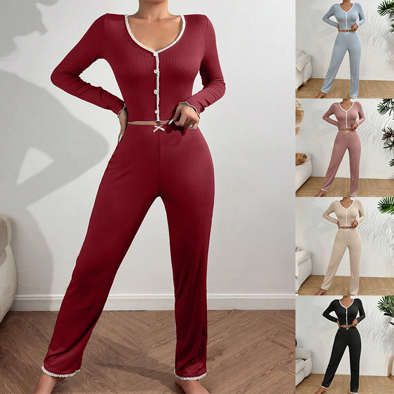 Amazon temu's best-selling TK European and American home wear, pajamas, long-sleeved shirts, long pants, slimming and sexy lace pajama sets