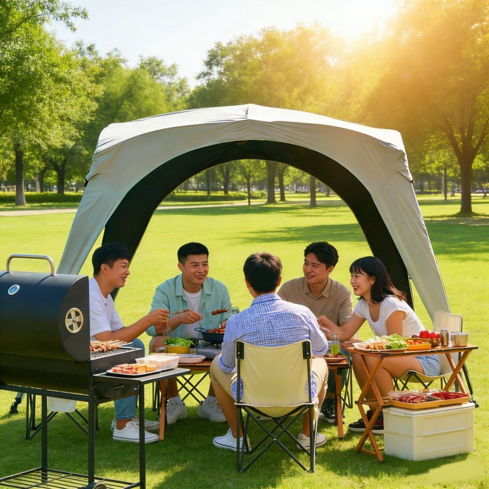 自动撑杆天幕 户外露营免搭建黑胶防晒穹顶凉棚车边帐篷遮阳棚