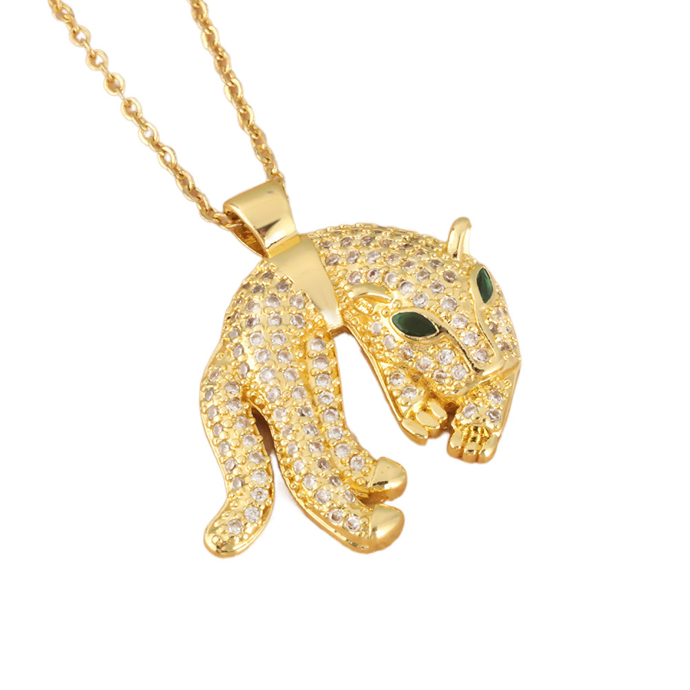 Wholesale of cross-border copper-plated real gold animal leopard head hip-hop pendant necklaces for women from Europe and America Item Picture