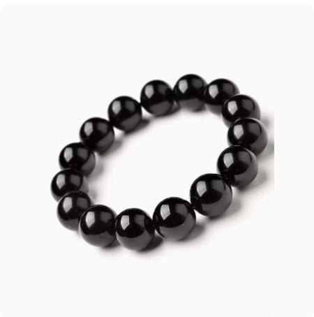 Collectible black obsidian bracelet, natural black obsidian beads, single-loop bracelet with loose beads, men's and women's styles Item Picture
