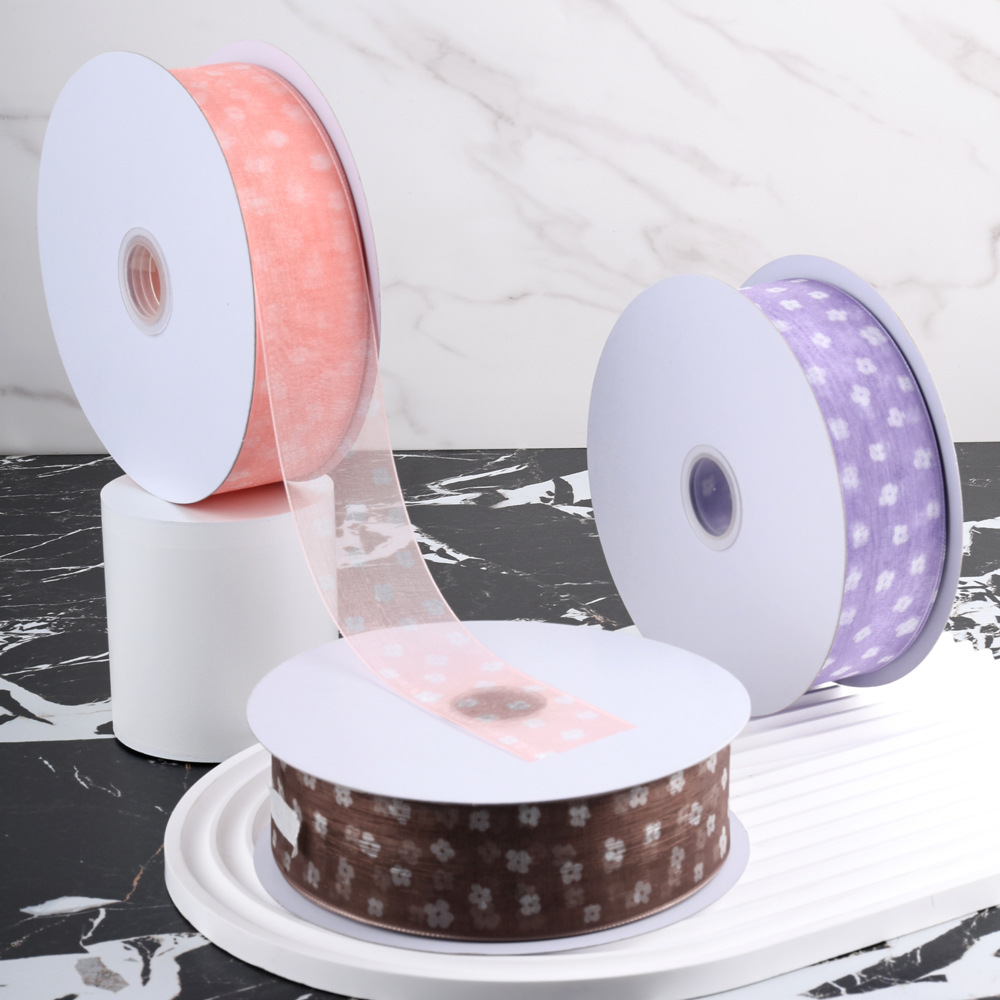 Dingxin Webbing, plum blossom yarn wholesale, edge printing and dyeing, plum blossom ribbons, diy hair accessories, bouquets, bows, accessories, gift boxes, packaging ribbons Specification image