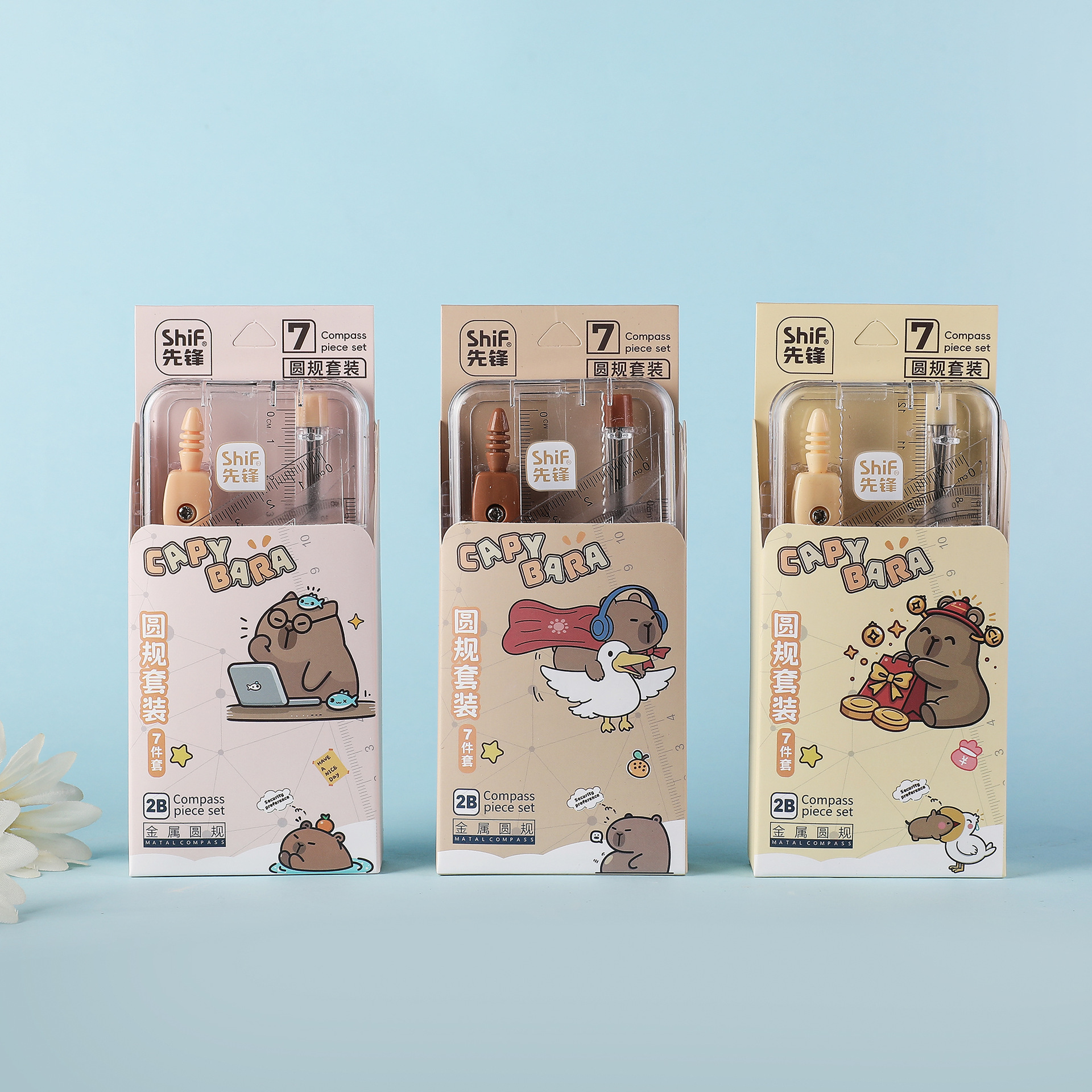 Pioneer 3177 card medium size seven-piece compass set for student metal alloy compass geometry exam drawing details Picture