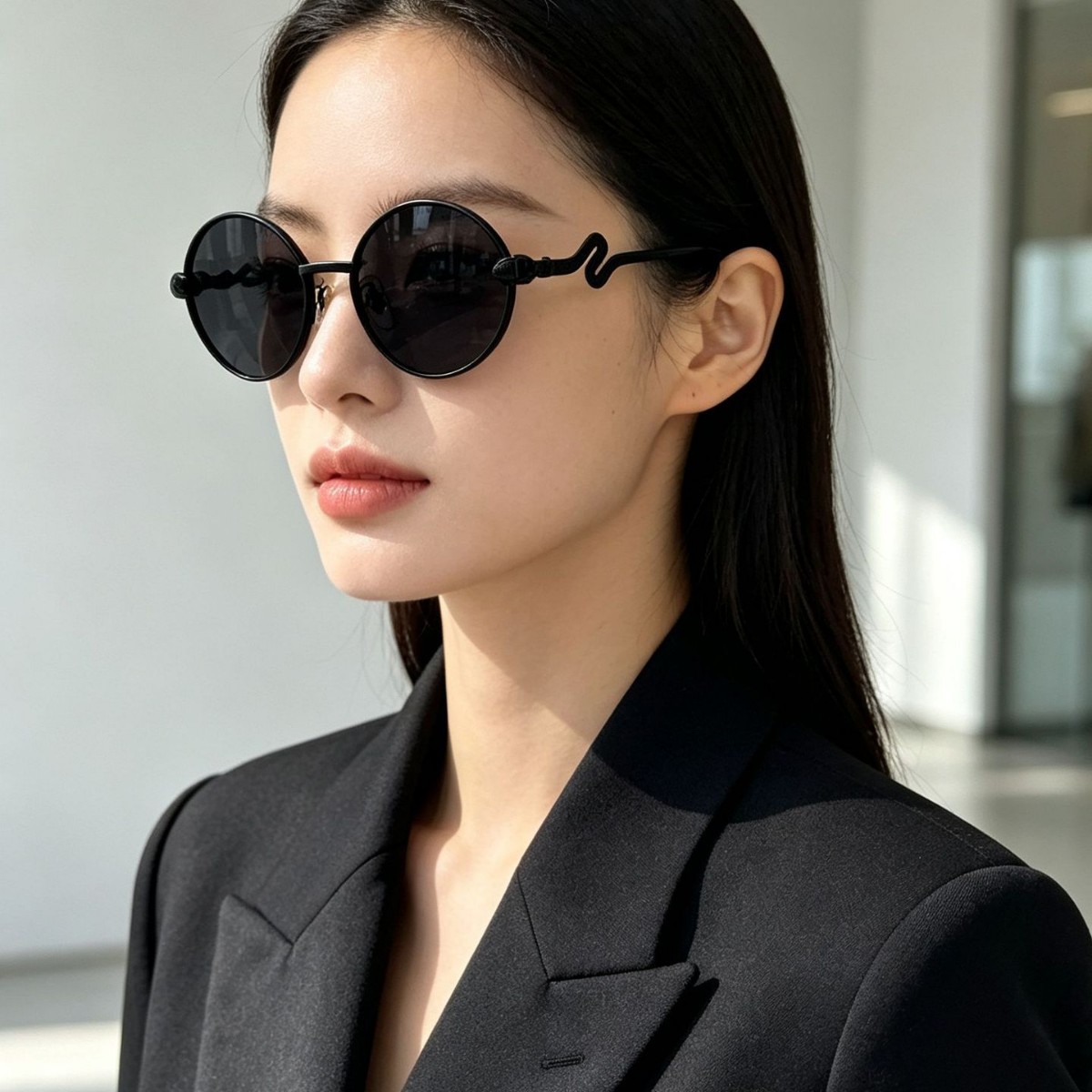 Niche snake-patterned temple sunglasses for both men and women, retro metal round-framed sunglasses, personalized style, internet-famous glasses