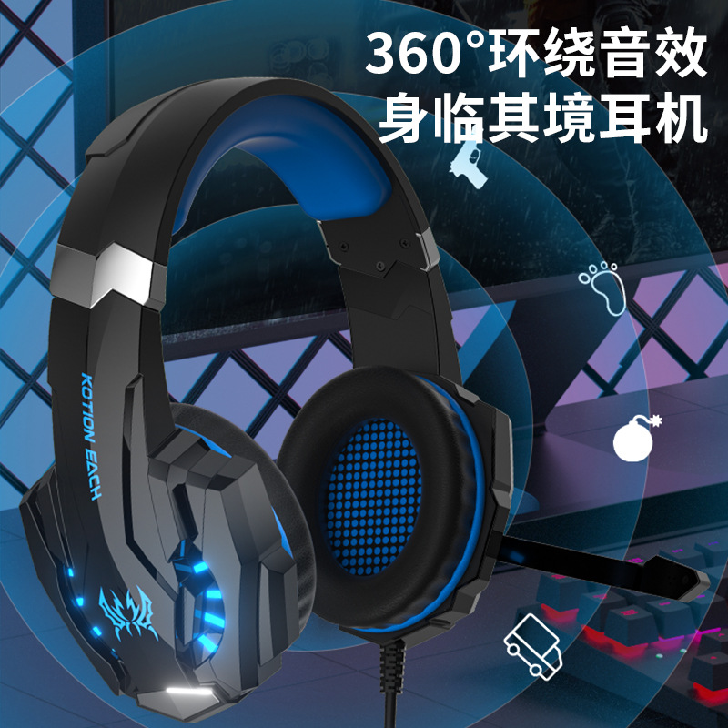 The Inzo G9000 over-ear headphones for gaming, desktop computer, wired PUBG, sound positioning and microphone Specification image
