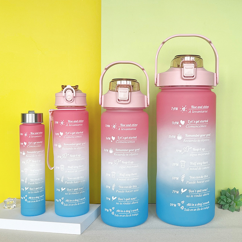 Four-piece set of frosted gradient popular space cup, plastic straw water cup, large-capacity portable simple sports water bottle Specification image