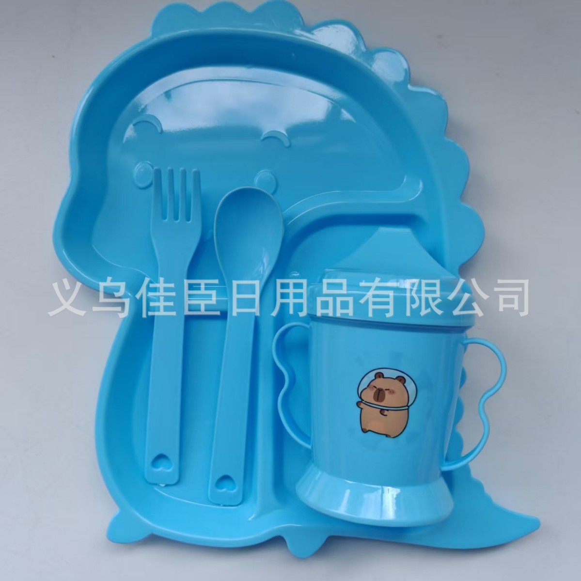 Silicone dinosaur dinner plate set, cartoon feeding tableware, baby dinner plate disinfection, children's double-eared straw cup details Picture