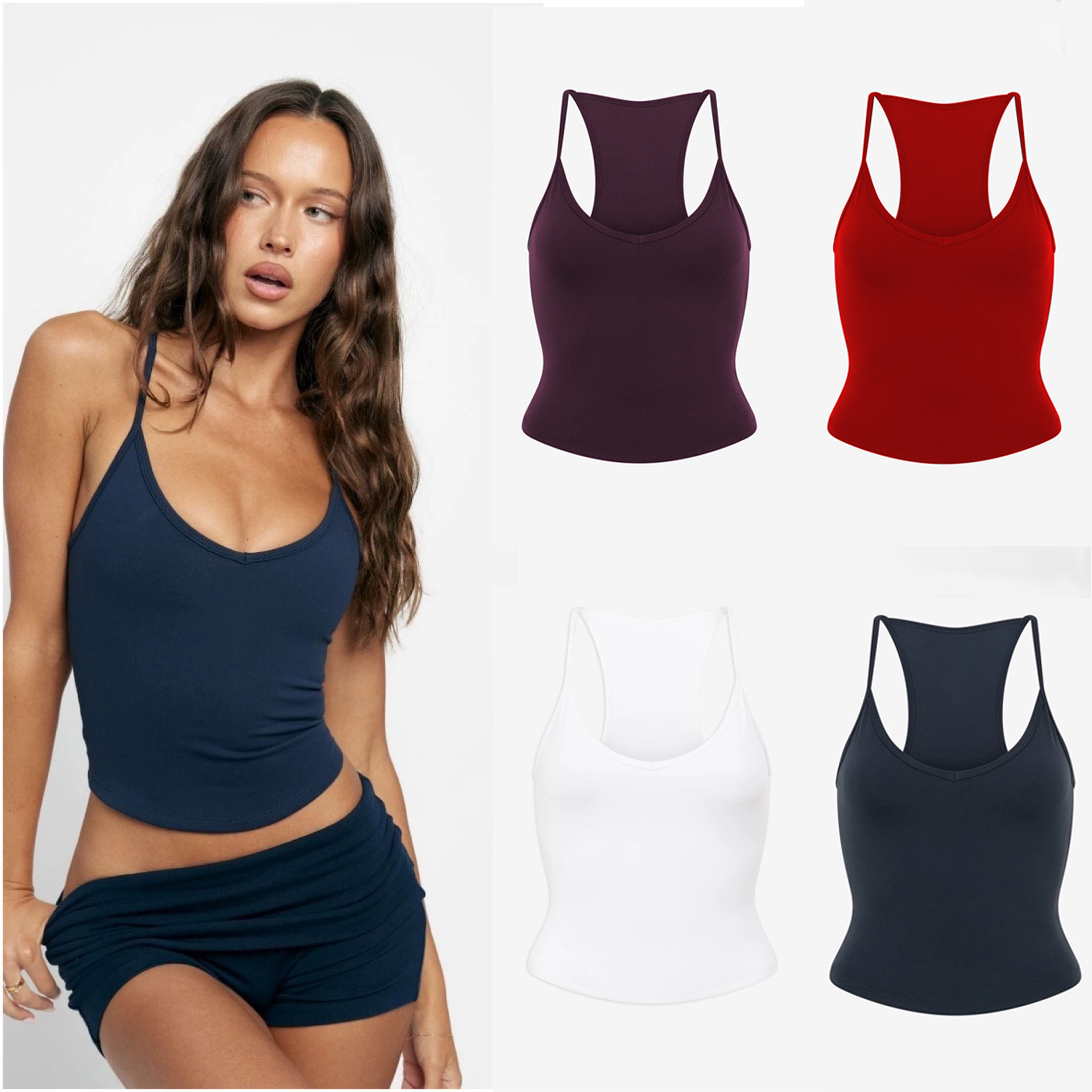 Yoga fitness vest, women's chest cushion, high-elastic quick-drying U-neck, nude dance training, running sling full figure