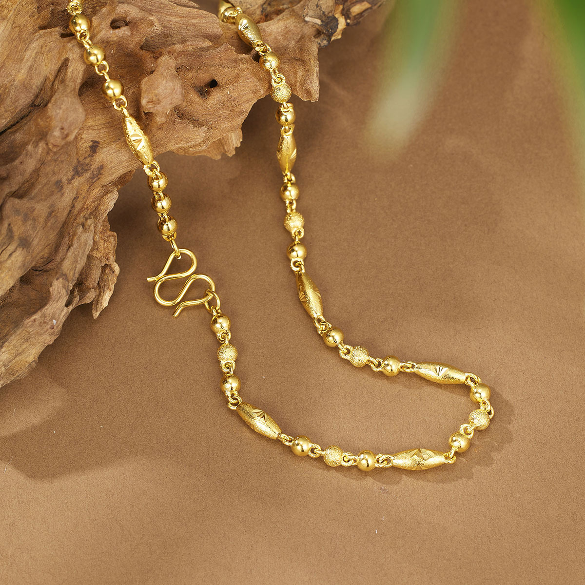 Copper gold-plated necklace for men, fine gold-plated oval beaded chain, sand gold necklace, carpeted bean plain chain Specification drawing