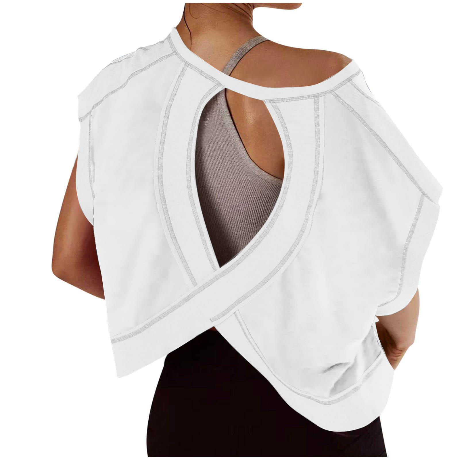 2026 Cross-border Amazon Women's casual loose solid color V-neck sporty backless hollowed-out Yoga T-shirt Application Scenario