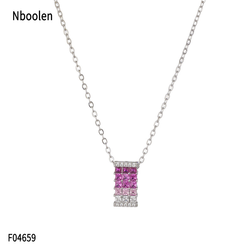 柏伶饰品新款彩色锆石项链女百搭高碳钻吊坠冰花切锁骨链方糖配饰白底实物图