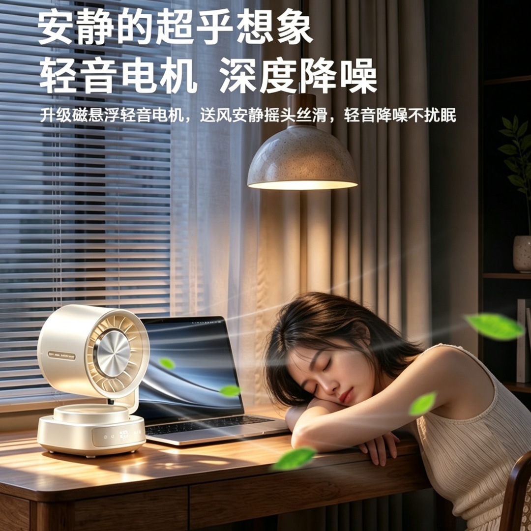 Desktop fan, long-lasting, office, bedroom, student dormitory, 100 speed Settings, one-click automatic oscillating, silent circulation fan details Picture