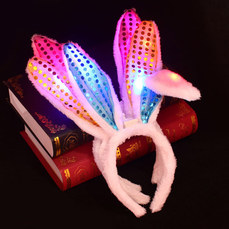 Plush luminous rabbit ears, glitter sequins, rabbit ear headbands, concert and evening party children's toys manufacturer wholesale Specification image