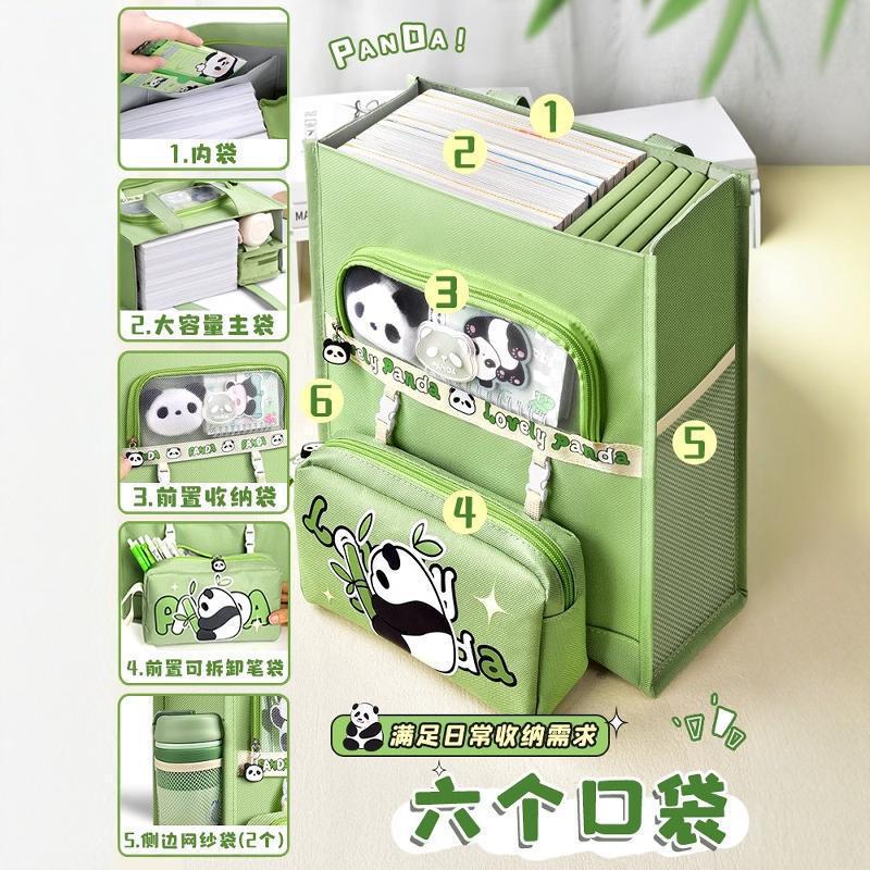 Cute panda tote bag, high appearance level, book bag, primary school student tutorial bag, portable large-capacity canvas bag, art bag Specification drawing