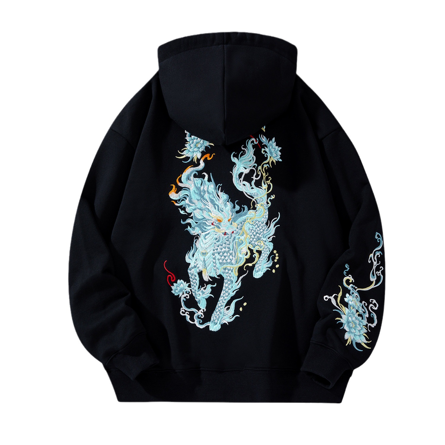 Fleece hoodie for men, autumn and winter top, embroidered Chinese-style casual hooded men's shirt, trendy brand plus-size men's couple shirts Item Picture