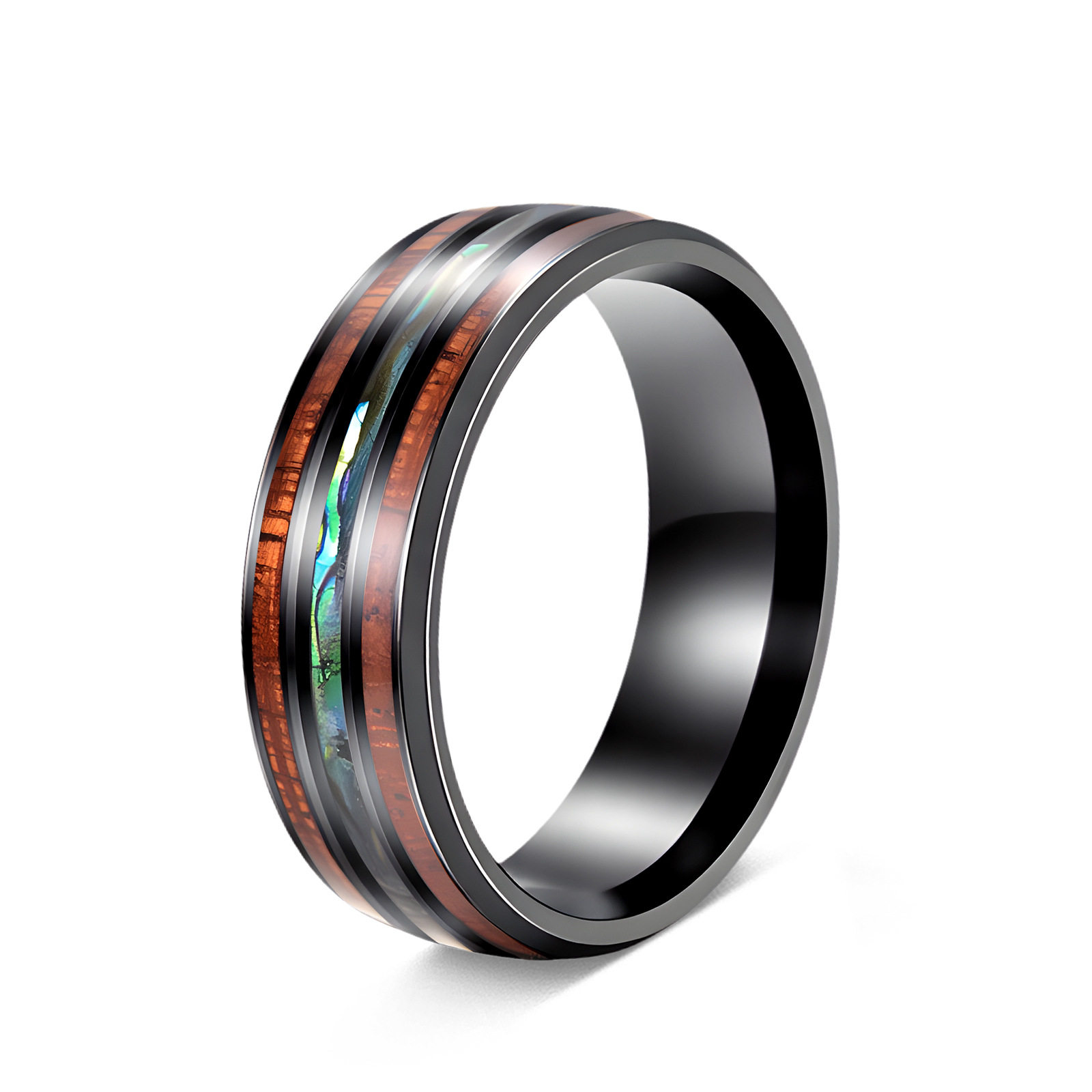 304 stainless steel European and American popular jewelry, natural element ring, Hawaiian acacia wood men's titanium steel ring