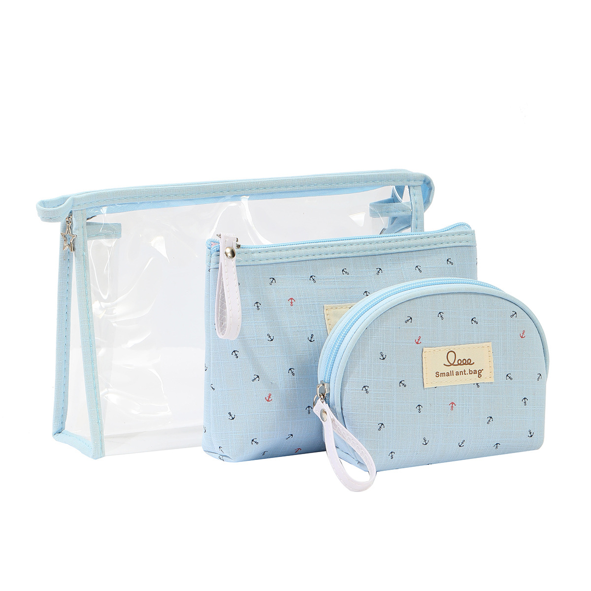 Wholesale of printed PVC transparent cosmetic bags, canvas three-piece sets, travel women's storage bags, makeup women's toiletries bags in stock Item Picture