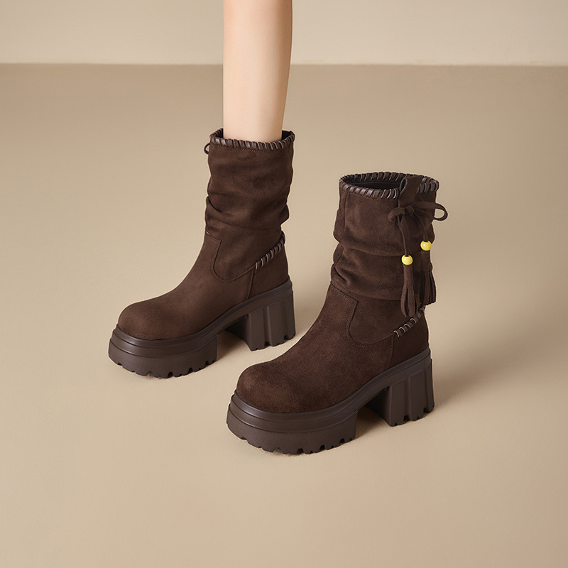 中筒靴/靴子/短靴高跟/高筒靴女秋冬/短靴子产品图