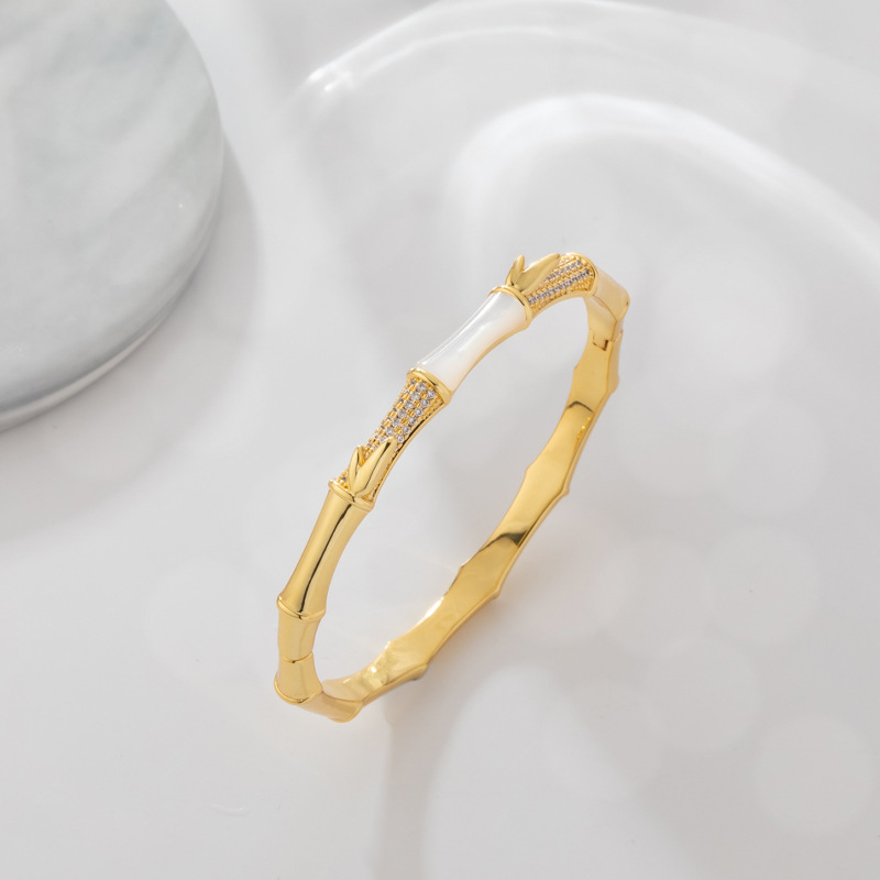 柏伶天然玉髓镶嵌竹节手镯女生高级感新中式竹子手环时尚轻奢配饰