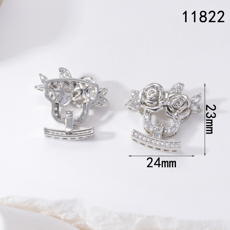 Pearl necklace buckle, flower micro-inlaid zircon, retro handcrafted end buckle, connecting buckle, mother-and-child buckle, sweater chain diy matching Specification image