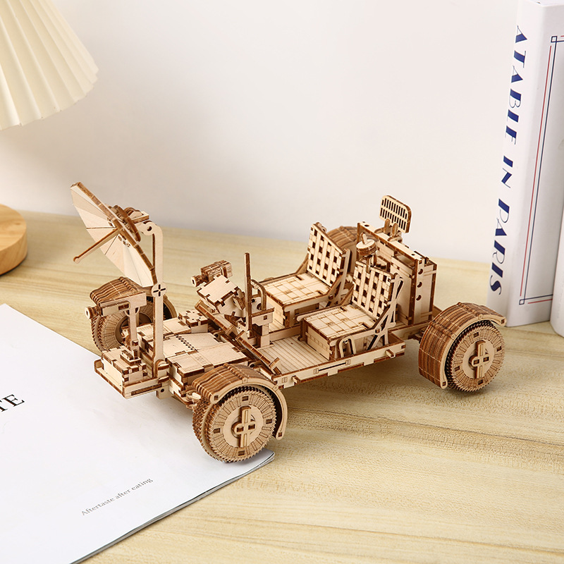 Cross-border best-selling 3d wooden stereoscopic puzzle lunar rover model toys, children's diy toys, desktop decorations wholesale