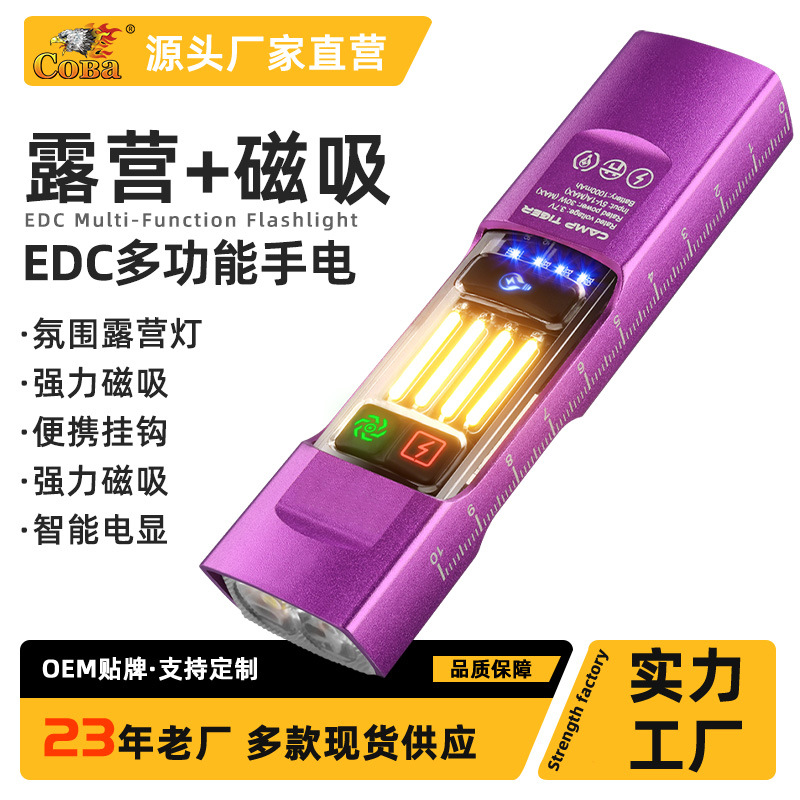 A multi-functional small square box high-brightness household outdoor lighting flashlight with eight light sources, portable and rechargeable magnetic suction flashlight for people who go to bed late