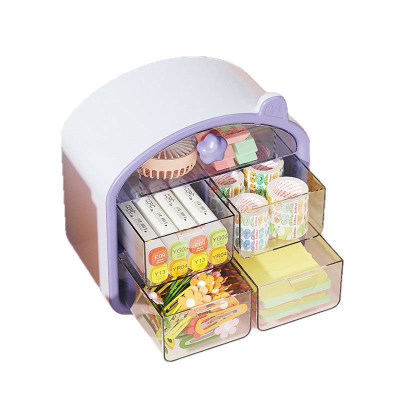 Desktop multi-functional drawer-type storage box, student dormitory cosmetics and stationery large-capacity organization box, dust-proof box Item Picture