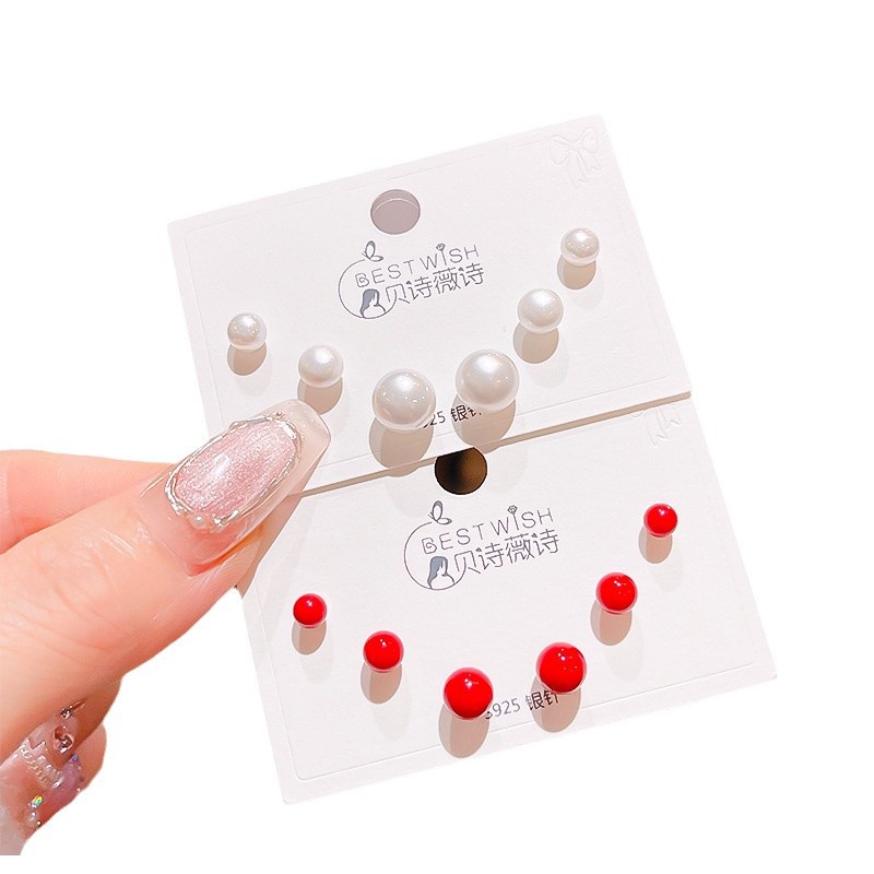 高品质感s925银针锆石6件套装小耳钉 女韩版简约气质三对耳钉批发白底实物图