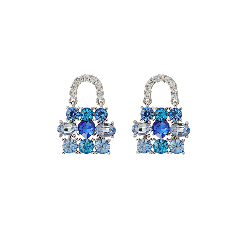 Hyacinth's light luxury and high-end style, full diamond bag earrings, women's niche design sense, super dazzling zirconia versatile ear studs and earrings Item Picture