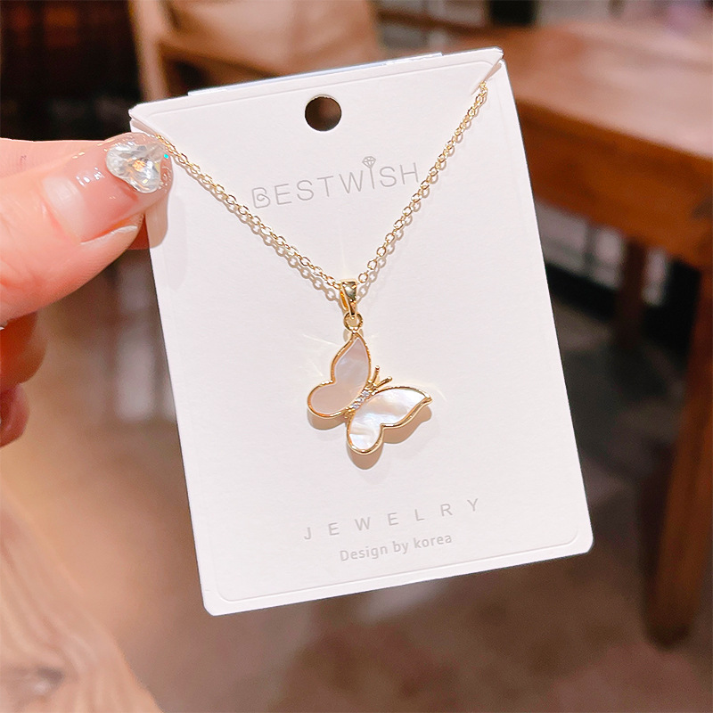 18K真金电镀高品质蝴蝶结贝壳项链 韩版气质超仙百搭锁骨链饰品