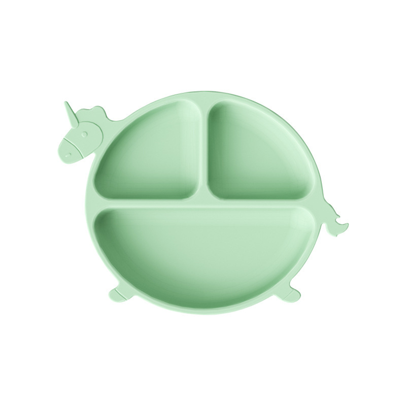 母婴 硅胶分格吸盘餐盘 卡通恐龙一体式婴儿宝宝分隔辅食餐具禾果