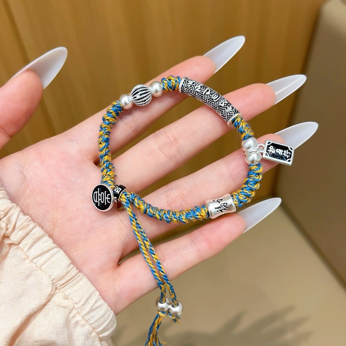 Koi carp woven rope red rope bracelet for girls to get ashore woven rope, exam couple gift woven rope for girls, copper plated with Miao silver details Picture