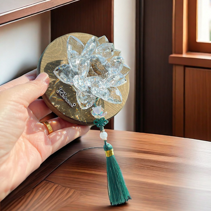 Good Luck Lotus crystal lotus car ornament, interior decoration, traditional Chinese style wooden car center console, suitable for both men and women's cars Application Scenario