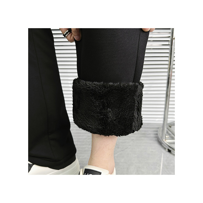Winter fleece casual tight-fitting 9-inch pants for men, slim-fit sports pants, the same style as the popular social pants, elastic and comfortable Item Picture