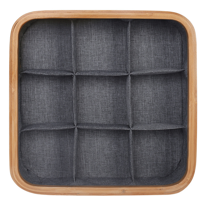 Bamboo-Framed Fabric Storage Basket, Multi-Functional Compartment-Organized Basket, Available In Multiple Sizes And Foldable Item Picture