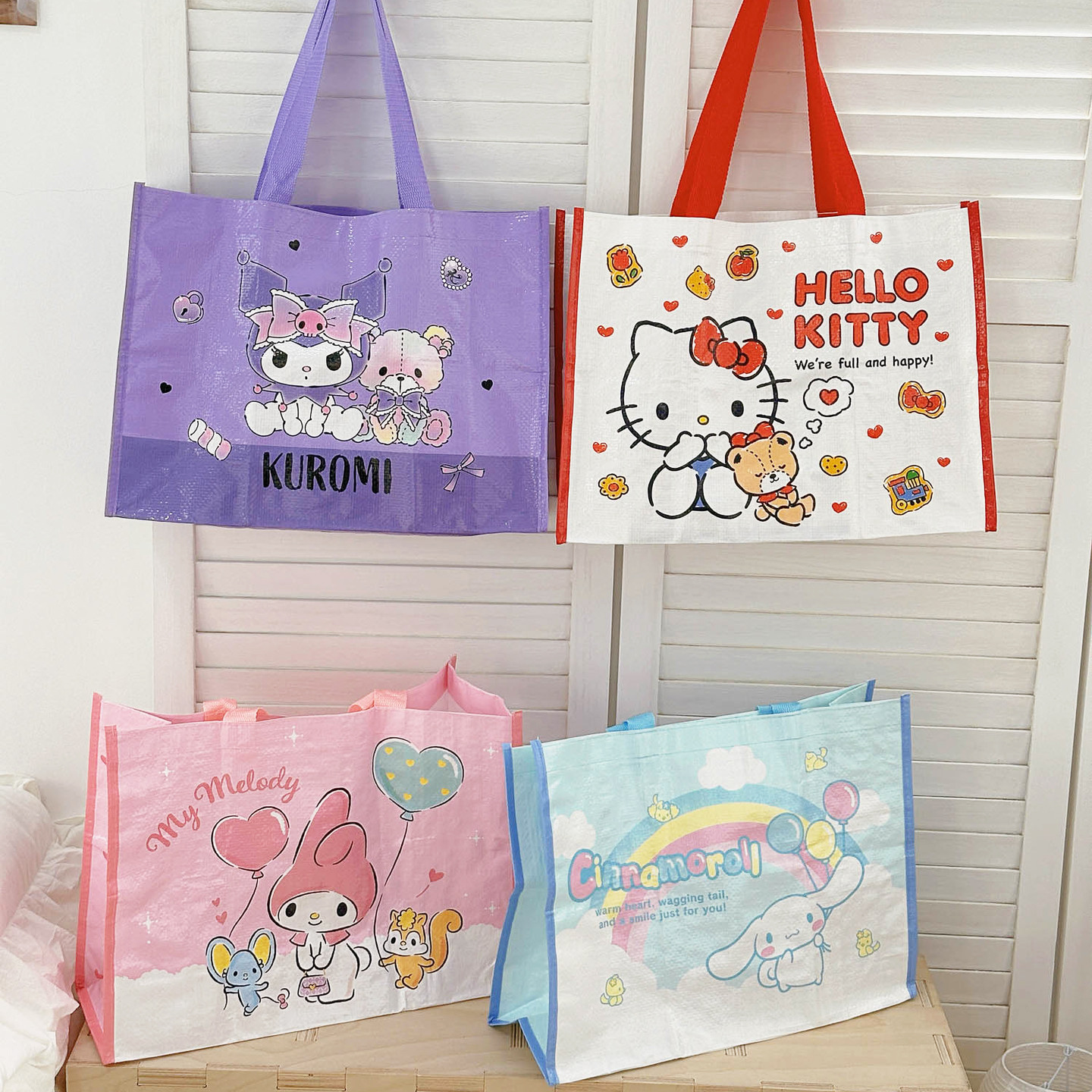 三丽鸥正版凯蒂猫kt编织购物袋大容量收纳袋便当袋便携手提斜挎包