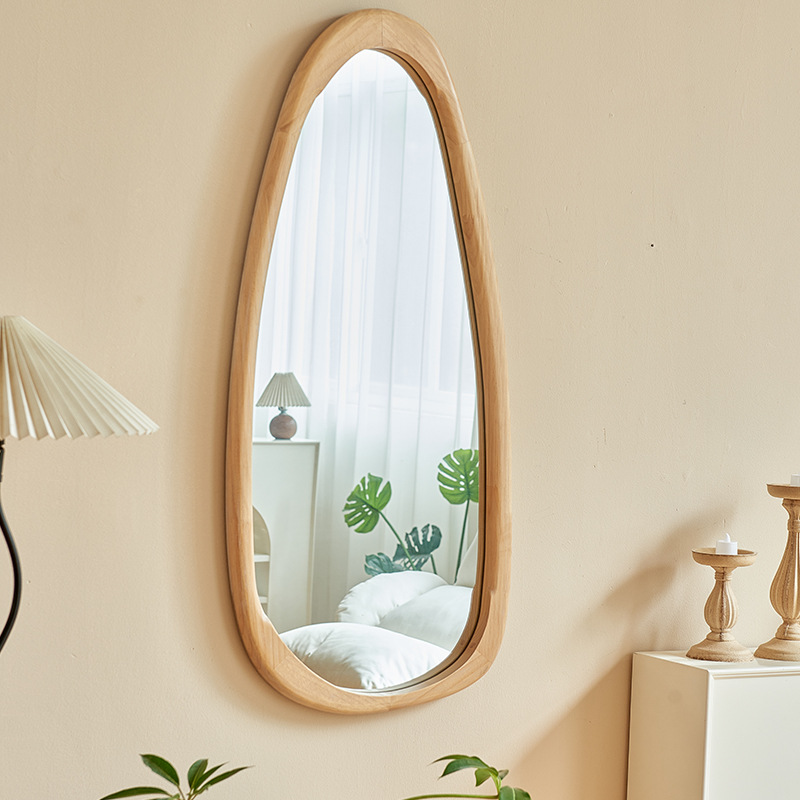 实木椭圆形落地异性镜家用女生卧室立体全身镜服装店可壁挂试衣镜产品图