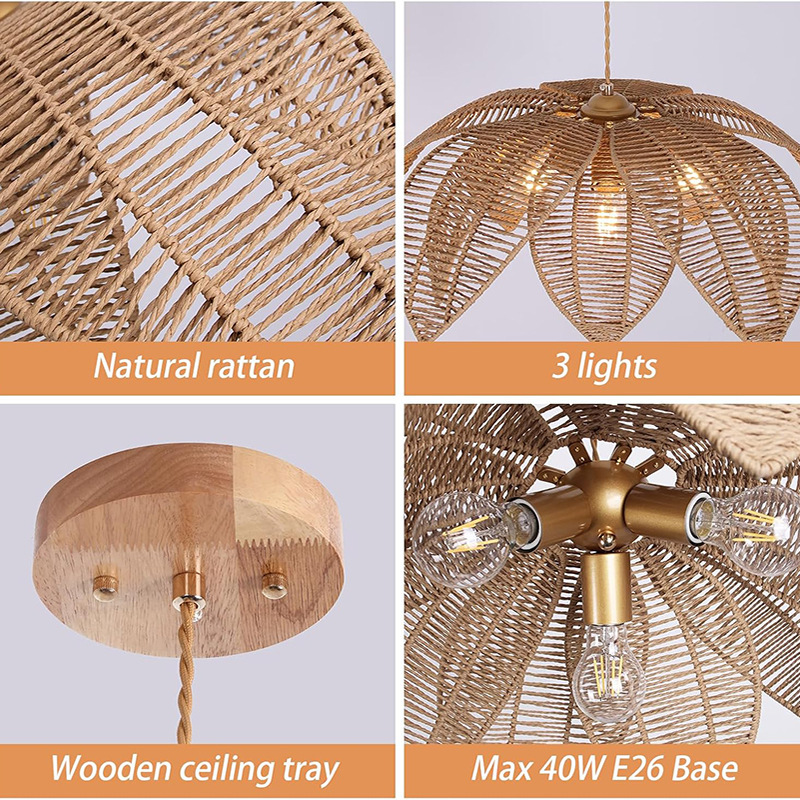 Cross-border farmhouse chandelier, dining room lamp, rattan Bohemian chandelier, suitable for kitchen, island, bedroom and living room Application Scenario
