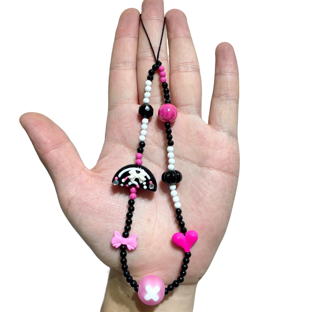 Gradient color-blocking cartoon beaded mobile phone chain, cute 3D doll hand-painted pendant, girlish Ins-style ccd pendant Specification image