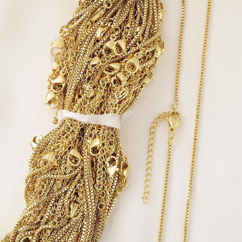 Copper-plated 18K real gold color-retaining collarbone chain, box chain, extension chain, high-end and fashionable thick chain box chain details Picture