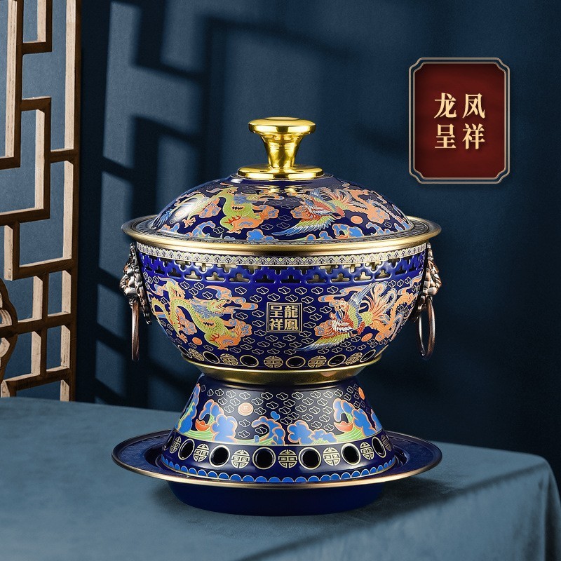 景泰蓝火锅老北京铜火锅家用涮羊肉火锅小火锅炉酒精锅产品图